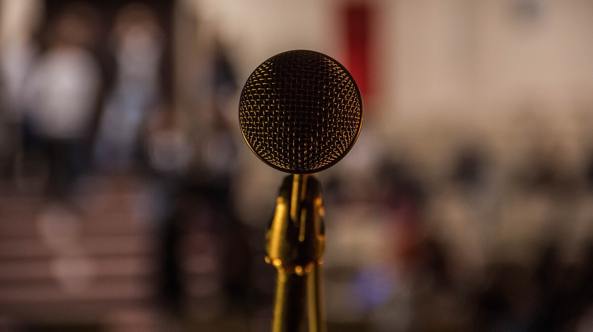A microphone set up for a talk or concert