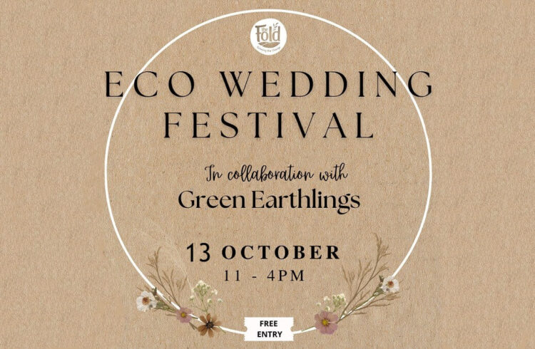 Textured beige background with text that reads 'Eco Wedding Festival in collaboration with Green Earthlings - 13 October from 11am - 4pm - free entry'