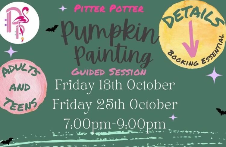 Pitter Potter Pumpkin Painting - advert on green background