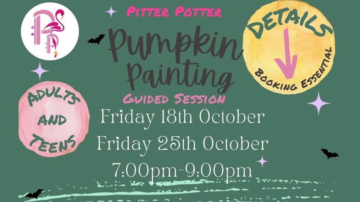 Pitter Potter Pumpkin Painting - advert on green background