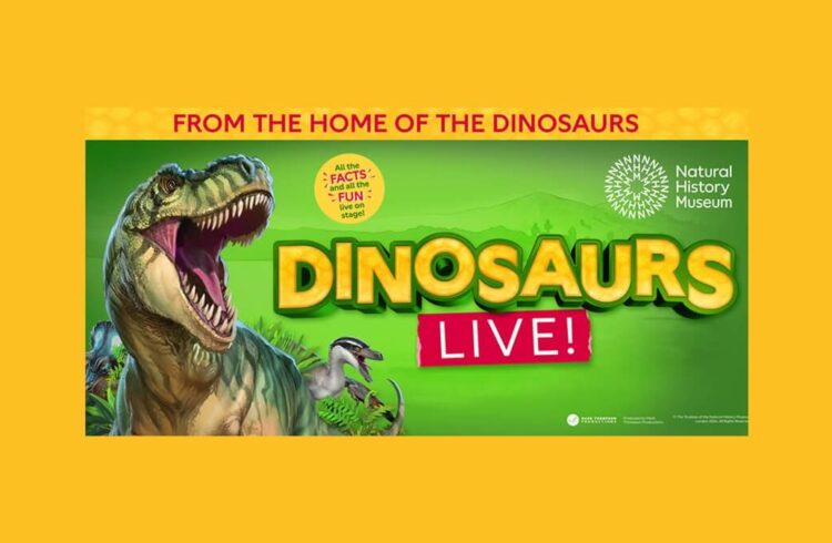 Natural History Museum presents Dinosaurs Live! Image shows a large dinosaur bearing its teeth